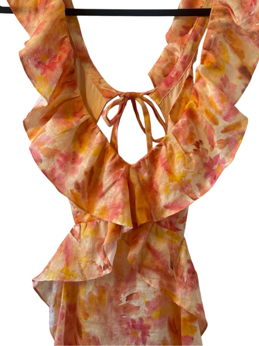 Zara Linen Ruffled Cutout Floral Midi Maxi Dress M - Picture 6 of 8